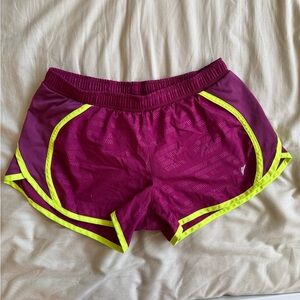 Women's Sporty Shorts in Burgundy and Neon Yellow